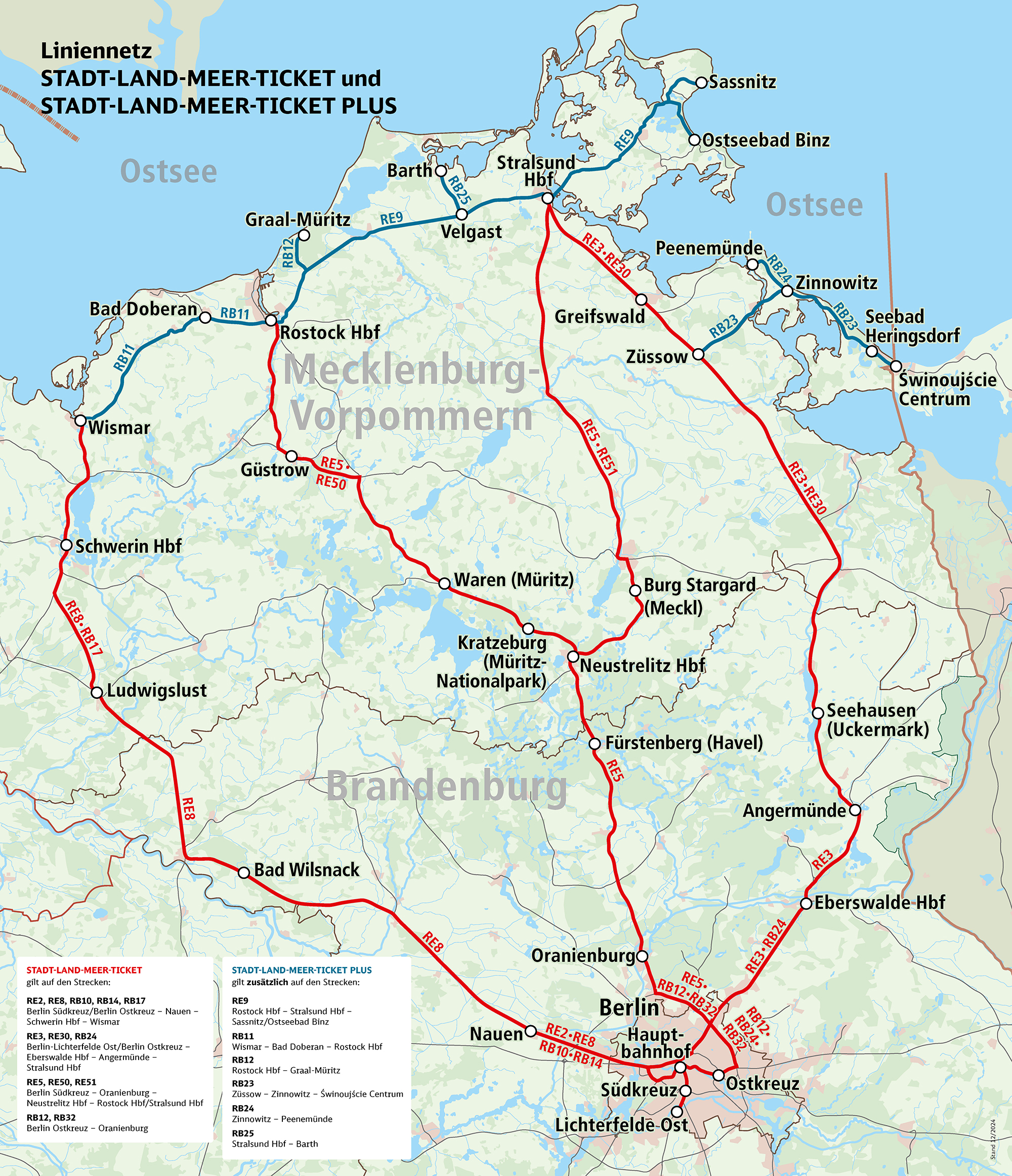 Karte des Geltungsbereichs für das Stadt-Land-Meer-Ticket und das Stadt-Land-Meer-Ticket Plus