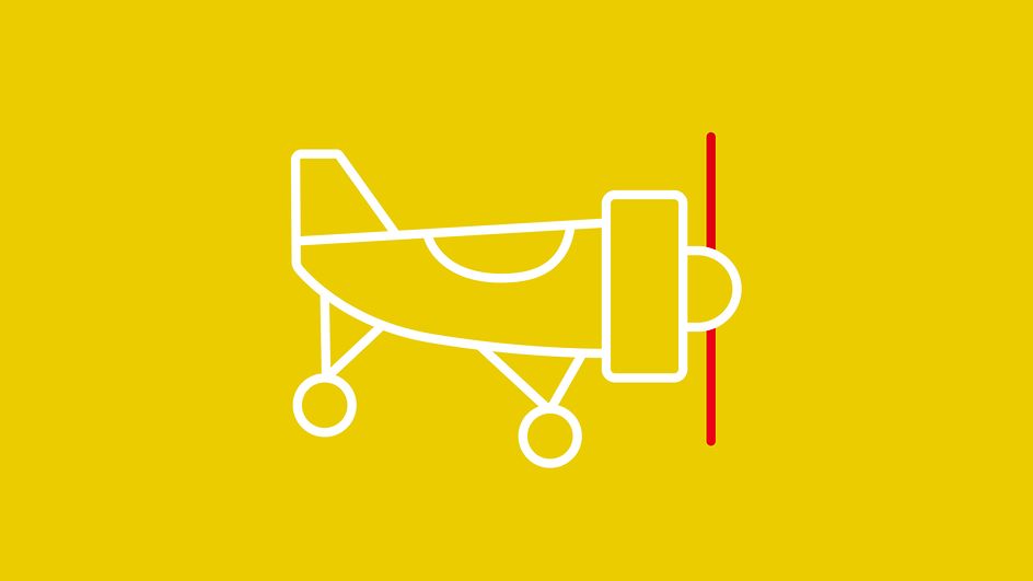 Grafik eines Flugzeugs auf gelbem Grund