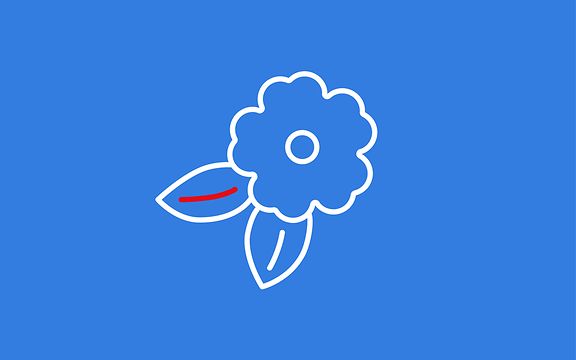 Grafik einer stilisierte Blüte auf blauem Grund.
