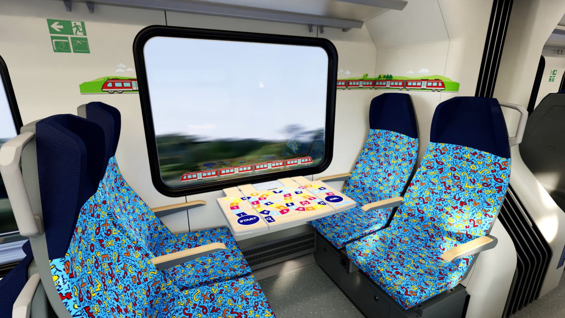 Simulation des Kleinkindabteils mit Spieltisch im FLIRT